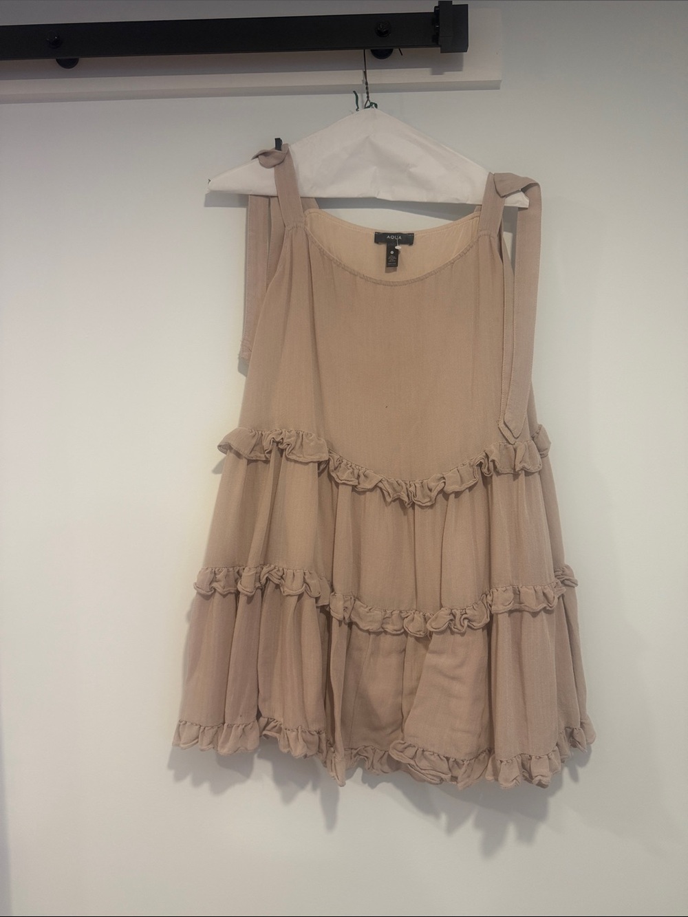 Aqua Beige Tiered Ruffle Mini Dress